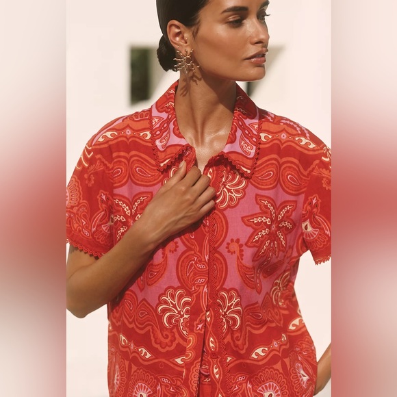 Farm Rio x Anthropologie Linen Blend Buttondown Shirt - Picture 2 of 6